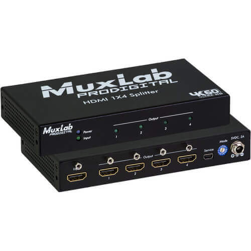 MuxLab 500426 Divisor 4k60 hdmi 1x4, compatible con hdcp 1.4 y 2.2