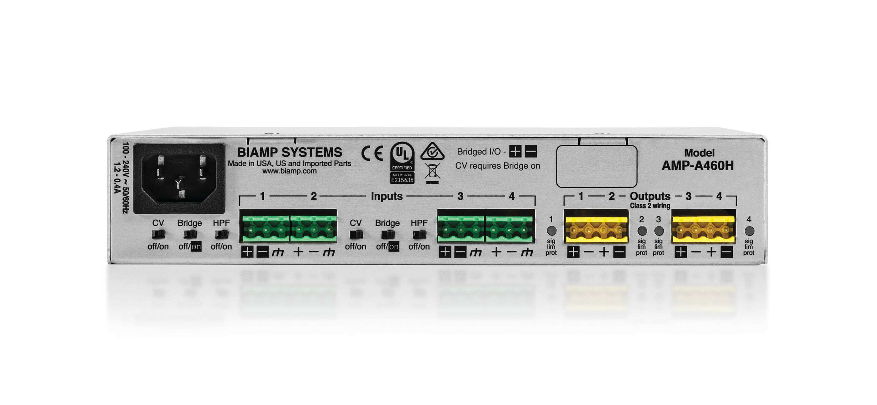 BIAMP TESIRA AMP-A460H Amplificador de cuatro canales que ofrece 60 vatios por canal