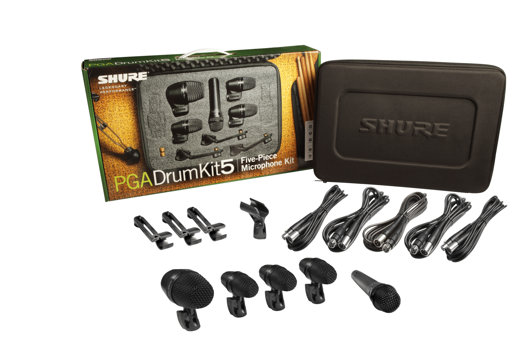 Shure general PGADRUMKIT5 Paquete de 5 micrófonos p/batería, 3 x pga56, 1 x pga52, 1 x pga57