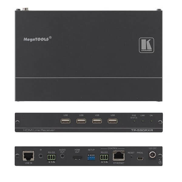 Kramer tp-590rxr extensor poe hdmi 4k60 4:2:0 con usb, ethernet, rs-232, ir