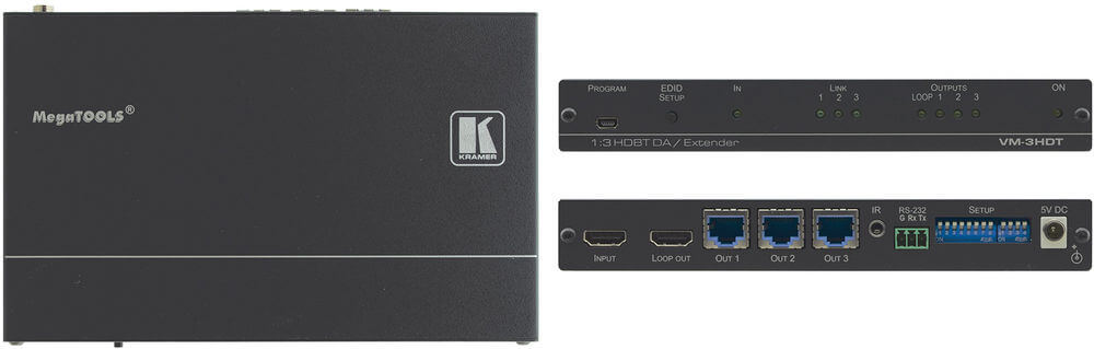 Kramer VM-3HDT Distribuidor extensor hdbaset de largo alcance 1: 3 + 1 hdmi 4k60 4: 2: 0