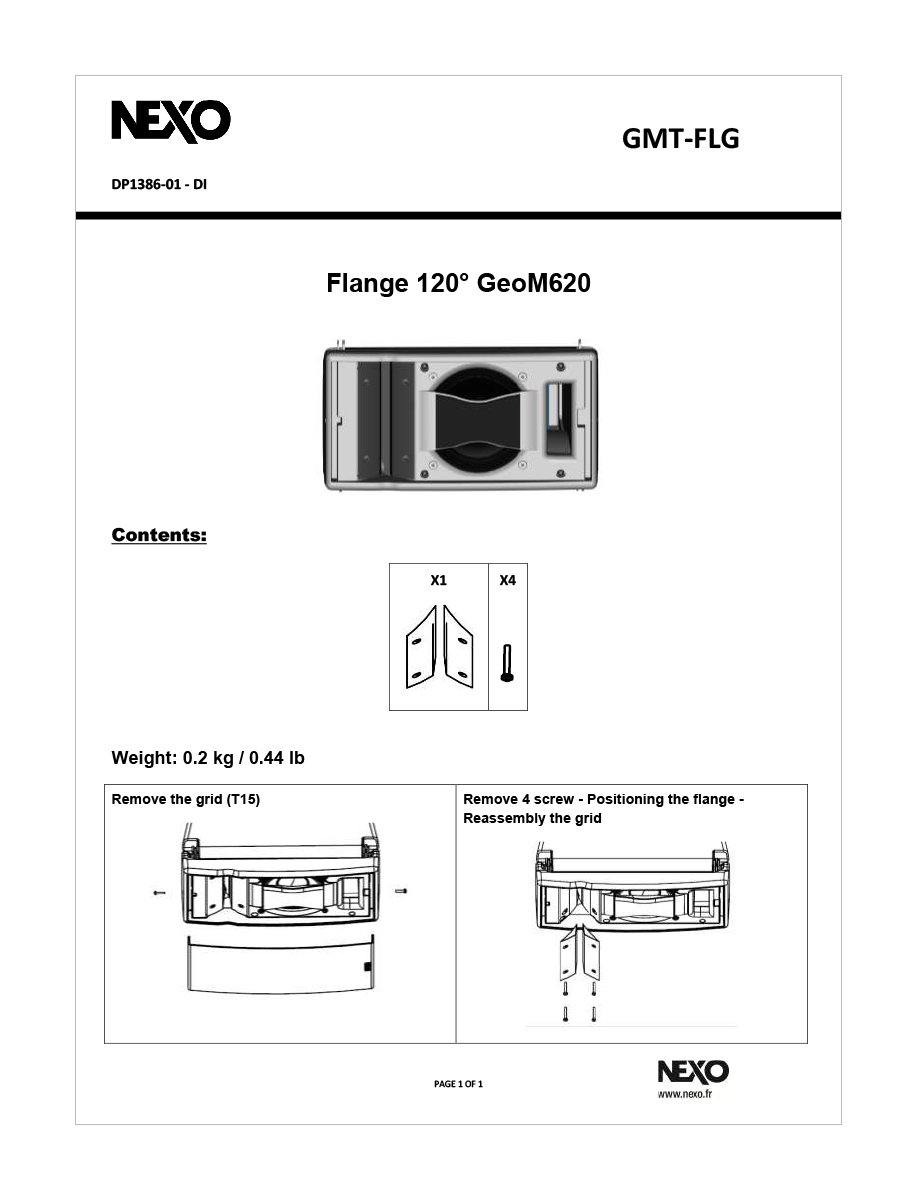 Nexo GMT-FLG Aletas para modificar la cobertura de un m6 en el plano horizontal de 80º a 120º