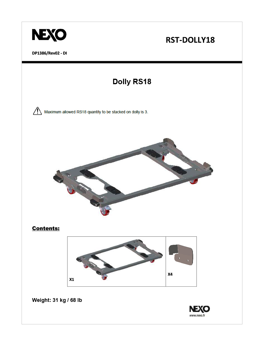 Nexo RST- DOLLY18 Dolly metálico para transporte de hasta tres rs.18-Pt.