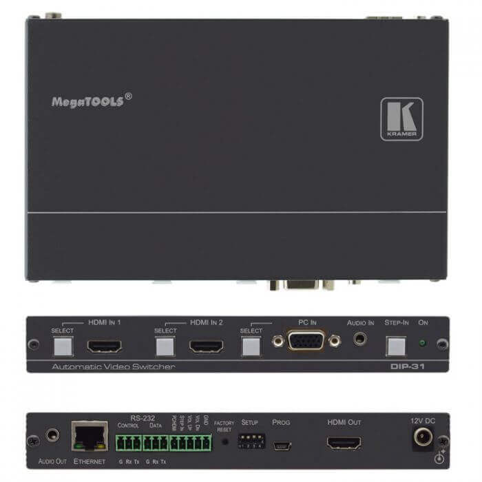 Kramer DIP-31 Auto Switcher con Maestro Room Automation 4K60 4: 2: 0 HDMI y VGA