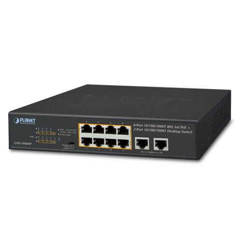 Switch no administrable PoE de 8 puertos 10/100/1000 Mbps con PoE 802.3af/at