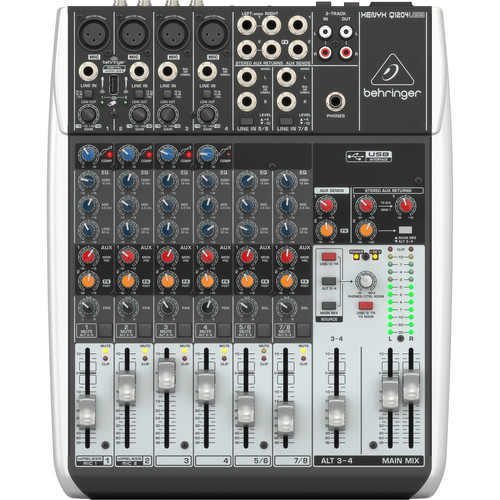 Behringer Q1204USB Mezcladora de 12 entradas y 2/2 buses, ruido ultra bajo y alto headroom