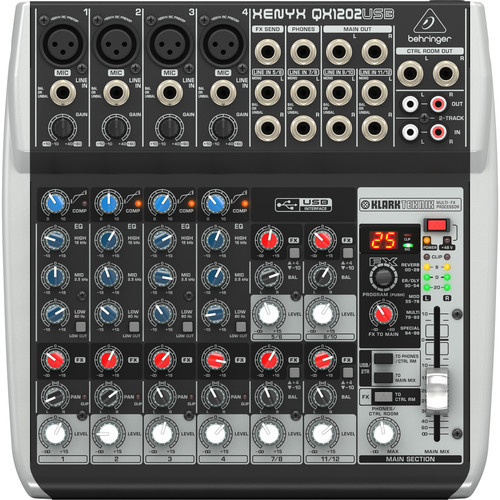 Behringer QX1202USB Mezcladora de 12 entradas y 2 buses, ruido ultra bajo y alto headroom