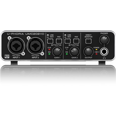 Behringer UMC-202HD Audiófilo 2x2, 24-Bit/192 kHz Interfaz de audio USB con preamplificadores Midas