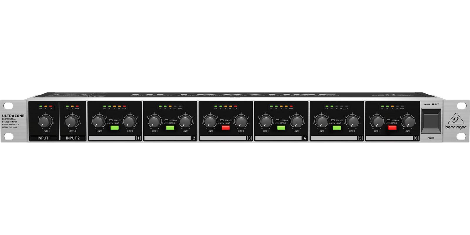 Behringer ZMX2600 Mezcladora analógica profesional estéreo de 2 entradas de zona de 6 buses