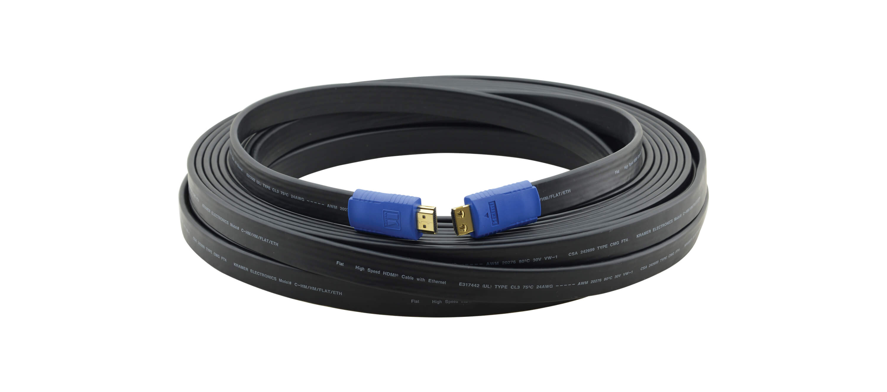 Kramer C-HM/HM/FLAT/ETH-75 Cable HDMI plano de alta velocidad con Ethernet de 22.90m