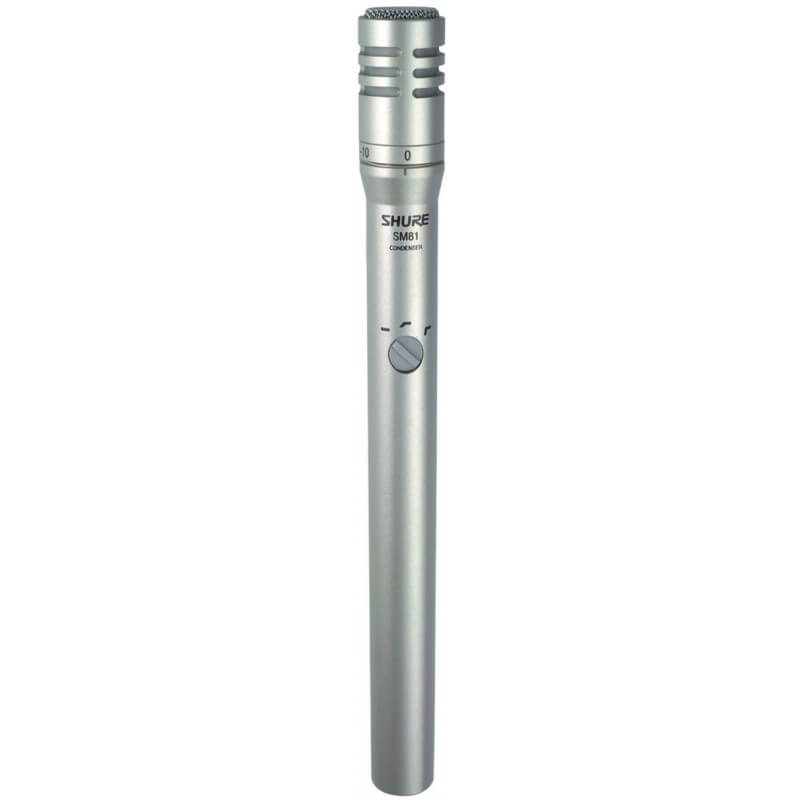 Micrófono para instrumentos, cardioide, recto, aluminio, atenuador y Eq.